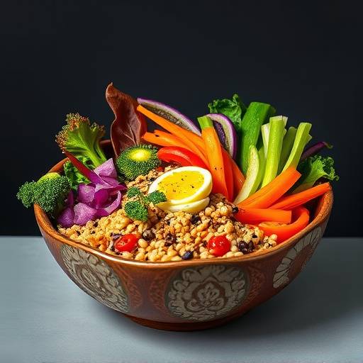 A beautifully presented vegan Buddha bowl filled with fresh vegetables and grains at 'Green Haven'.