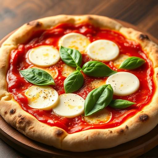 Classic Margherita pizza with San Marzano tomato sauce, fresh mozzarella, basil, and olive oil.