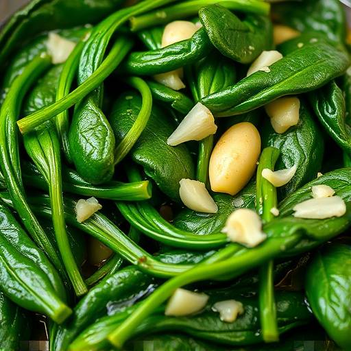 Fresh spinach sauted with garlic and olive oil.