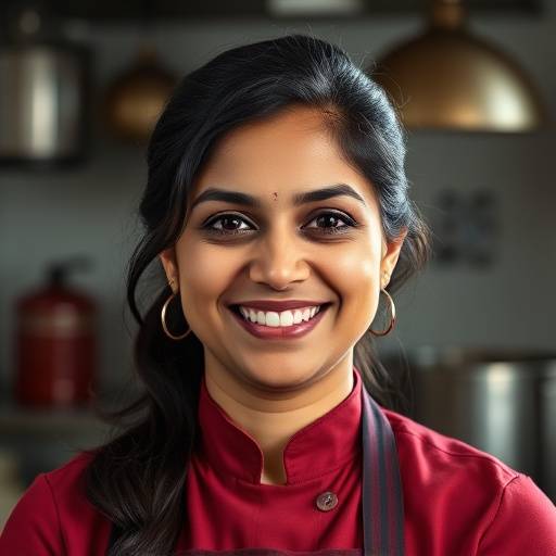 Portrait of Anya Sharma, FeastForward Co-Founder and Chief Culinary Officer, with a warm smile.