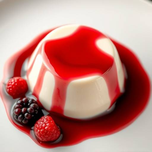 Silky smooth Panna Cotta topped with a berry coulis.