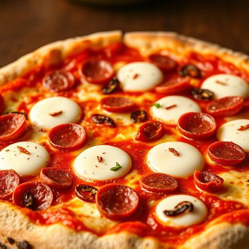 Spicy Diavola pizza with tomato sauce, mozzarella, spicy salami, and chili flakes.